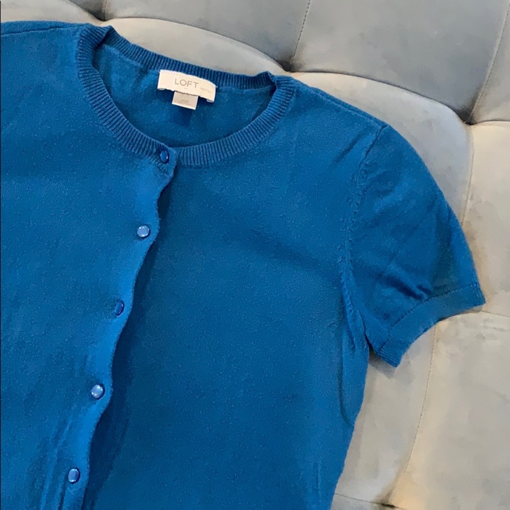 Ann Taylor Loft Bright Blue Short Sleeve Cardigan